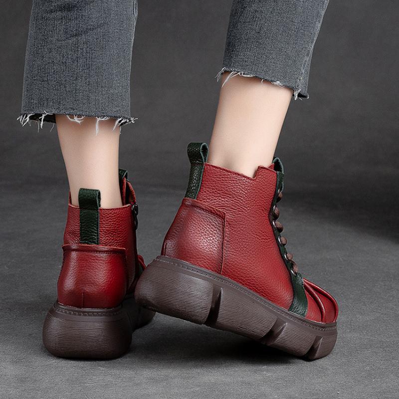 Johnature 2023 Autumn Winter New Retro Short Boots Women Genuine Leather Mixed Colors Thick Soled Versatile Platform Shoes