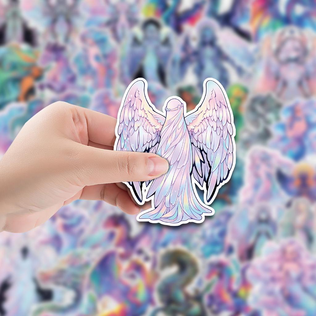 50 New Angel Holographic Stickers Skateboard Suitcase Computer Decoration Stickers Waterproof Creative Hand Note Stickers