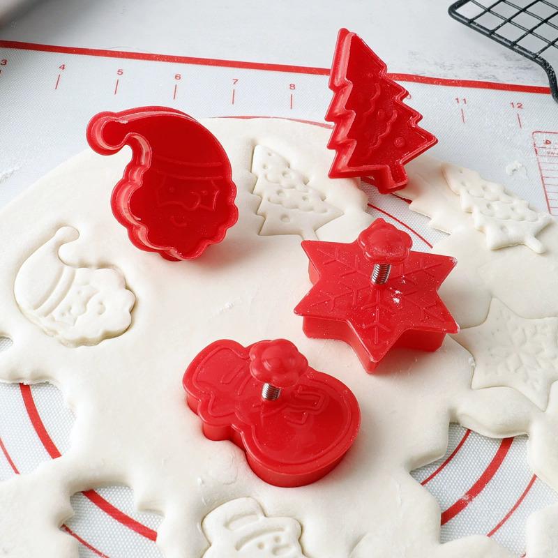 4Pcs DIY Christmas Tree Snowman Plastic Baking Mold Kitchen Biscuit Cookie Cutter Pastry Plunger Fondant Cake Decorating Tools KTY