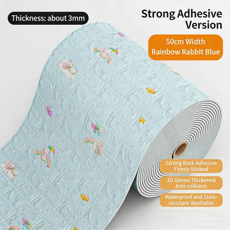 3D Self Adhesive Cartoon Foam Wall Panels Wallpaper for Kids Room Soft DIY Brick Wall Sticker Waterproof & Moisture Proof Home Decor