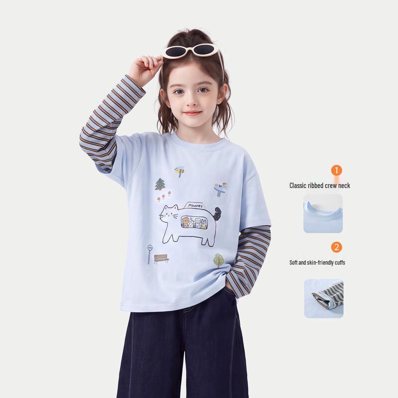 Magic Childhood Girls' Fake Two-Piece Cartoon Long Sleeve T-Shirt