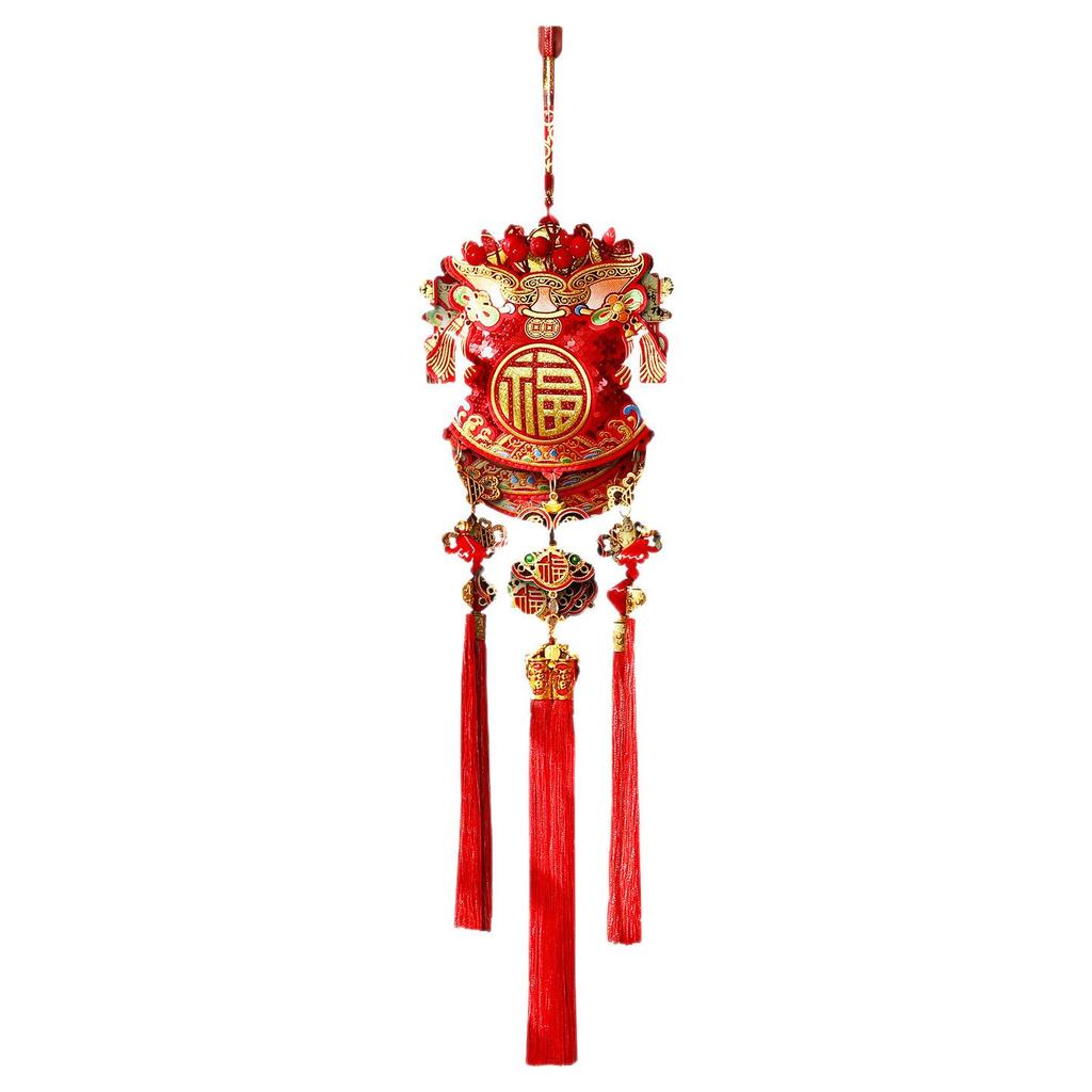 New Year Horse Lucky Bag Red Fruit & Fish Hanging Ornament - Fu Character Festival Decoration for Living Room
