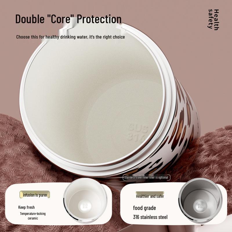 Ceramic Liner Thermos Cup - 316 Stainless Steel, Large Capacity, Straw Included, Customizable, High Appearance Design