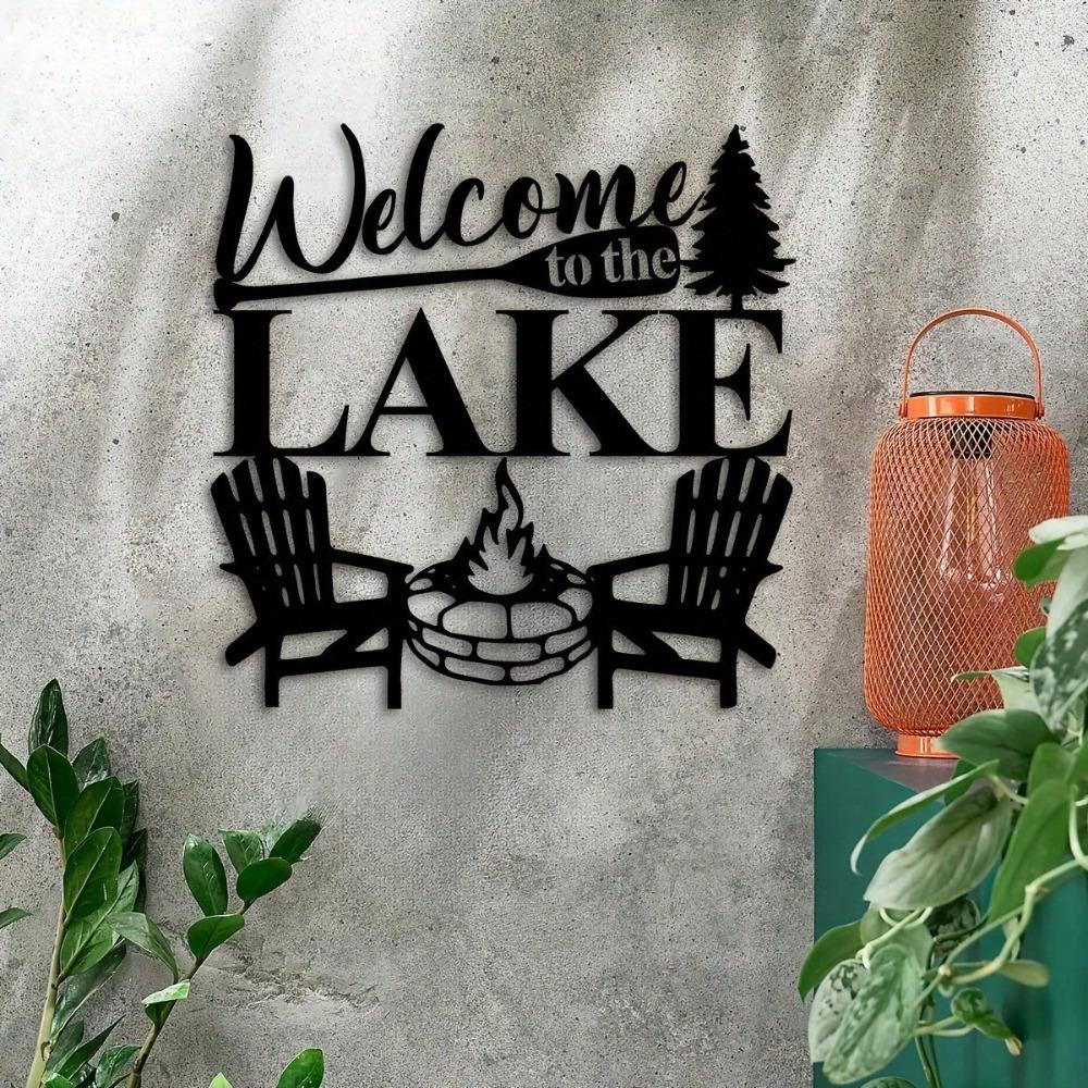 Vintage Welcome To The Lake Metal Sign Wall Art Decor Rustic Cabin Gift