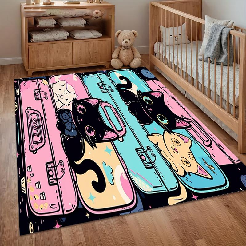 

1pc Cute Area Rug Carpet Non Slip Purple Wood Black Cat Butterfly Floor Mat for Bedroom Living Room Kids Room Home Decor 40cm x 60cm