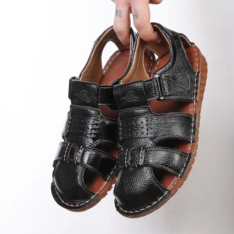 Fashion Genuine Leather Men's Sandal Outdoor Beach Breathable Trend 2025 Number 41 Luxury Summer Expensives Wholesale Non-slip Male Shoe