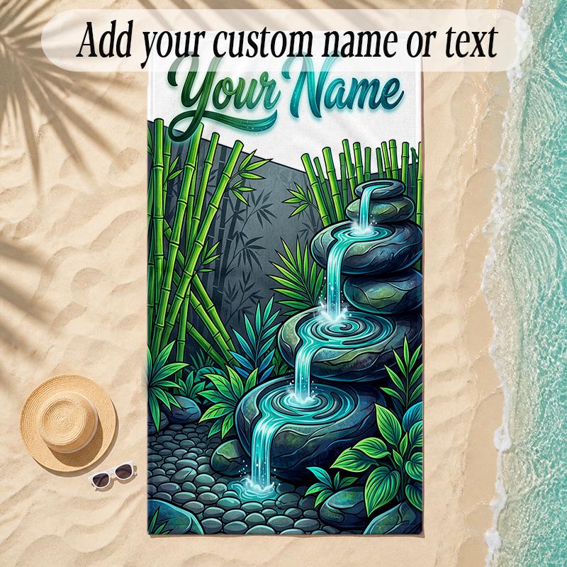 Forest Theme Soft Beach Towel Personalized Custom Name Text Towel Portable for Beach Pool Travel