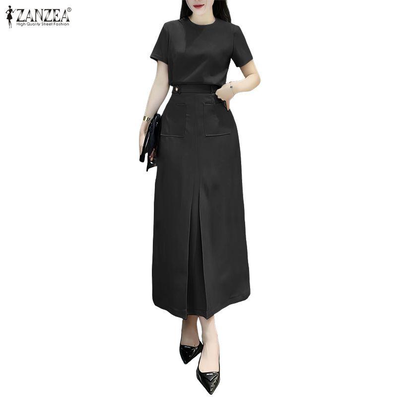 ZANZEA Women Short Sleeve Blouse and Skirts Casual Two Piece Suit Sets