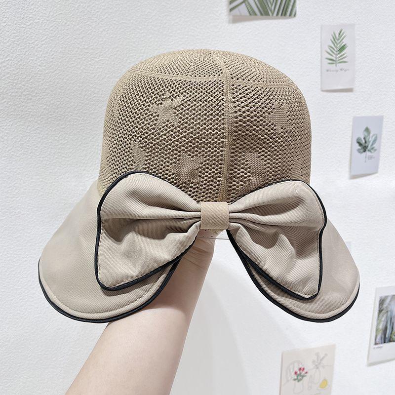 Bow Decor Bucket Hat Color Block Wide Brim Hats Summer Breathable Sunscreen Fisherman Hats Suitable for Seaside Travel