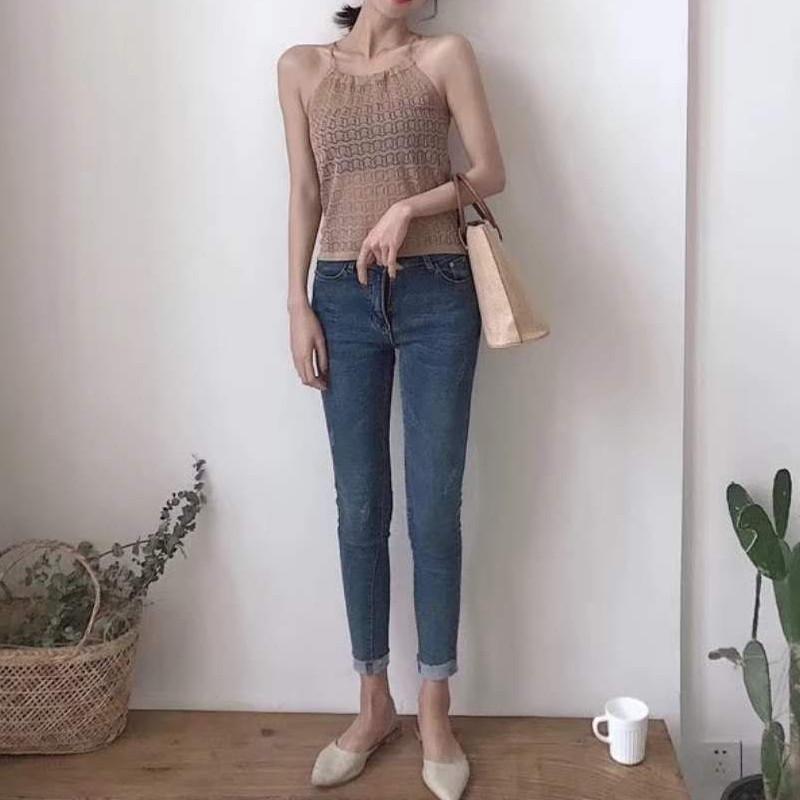 Spring Retro Hong Kong Style Drawstring Slimming Camisole Tank Top for Women