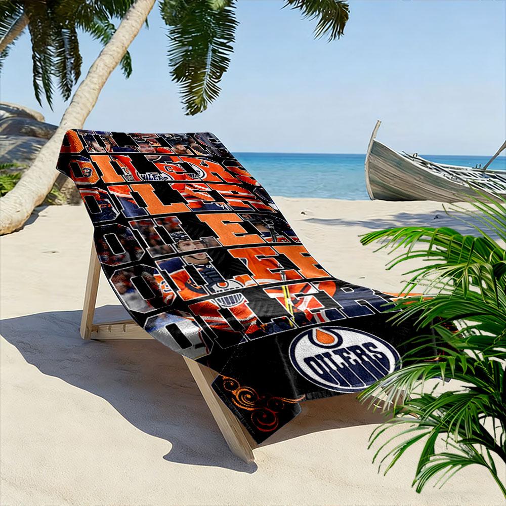 "Edmonton Oilers Hockey Team Design" Patterned beach towel quick dry perfect for travel outdoor sports jogging the beach and swimming