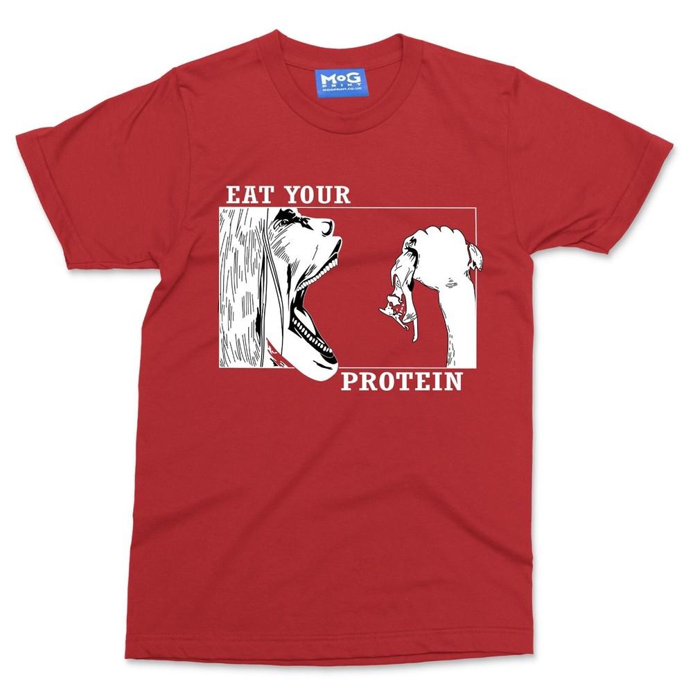 Funny Anime TShirt Eat Your Protein Attack On Japanese Tee Unisexga Art Gym Shirt S