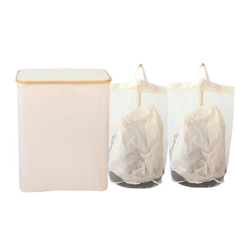 Foldable Bamboo Laundry Basket with Lid and Inner Bag for Bedroom or Bathroom