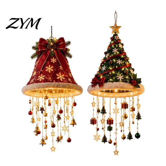 Ornamenti da Soggiorno Interno Decorazione Natalizia da Appendere al Soffitto Illuminata, Ciondolo Campanella Albero Pre-Illuminato con Fiocco di Neve Stella Decorazione LED Caldi, Portico
