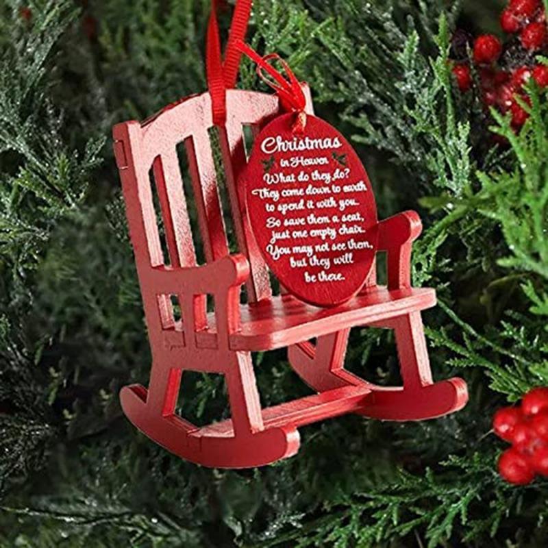 Christmas Memorial Ornament Mini Wooden Rocking Chair With Heartfelt Tag Desktop Home Decor Gift