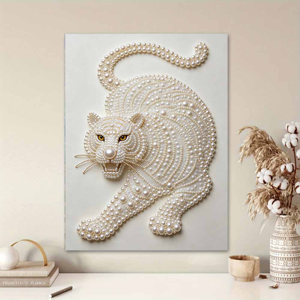 5D DIY Pearl Diamond Painting Kit White Tiger Full Drill Embroidery Mosaic Art Home Wall Decor Gift