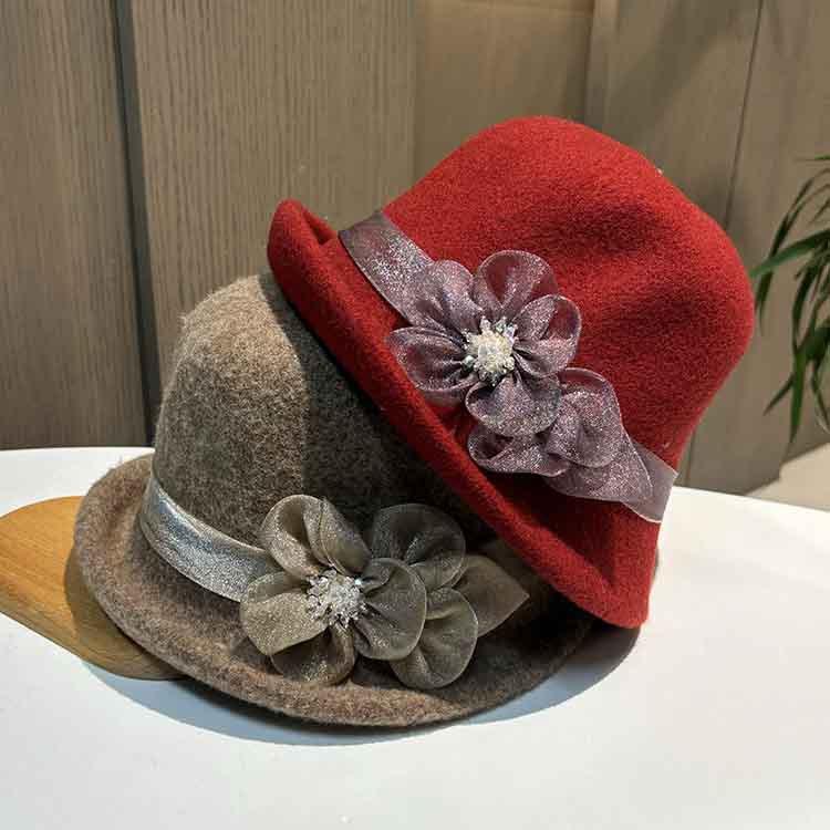 Women's wool autumn and winter crimped bucket hat French retro Hepburn wind basin hat new elegant celebrity temperament top hat