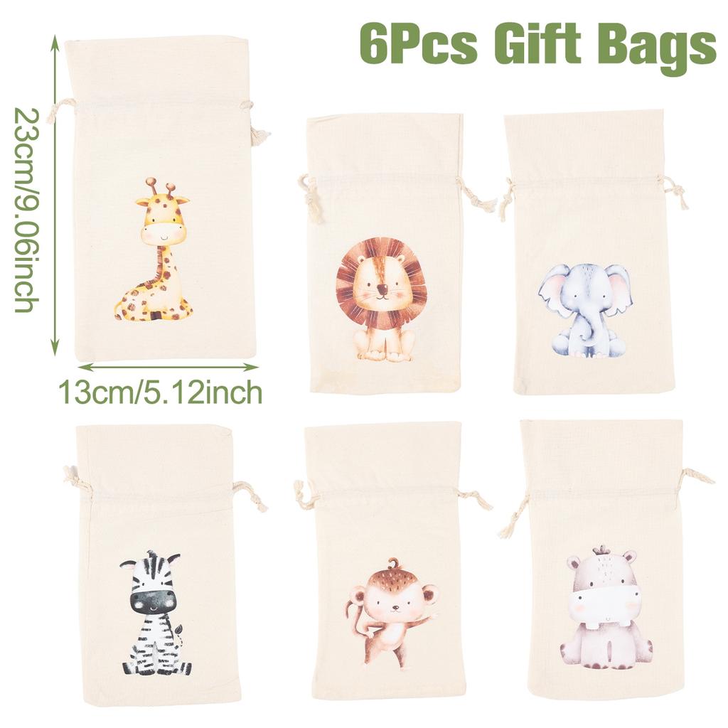 Large-size Jungle Animals Cotton Bag Happy 1st Birthday Party Decoration Kids Favors Gift Bag Jungle Safari Baby Shower Supplies