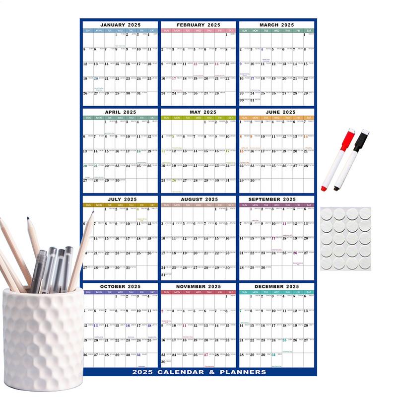 2025 Plan Calendar Erasable 2025 Calendar Planner for Wall 12 Month Wet Dry Erase Calendar for Planning Schedules for Bedroom
