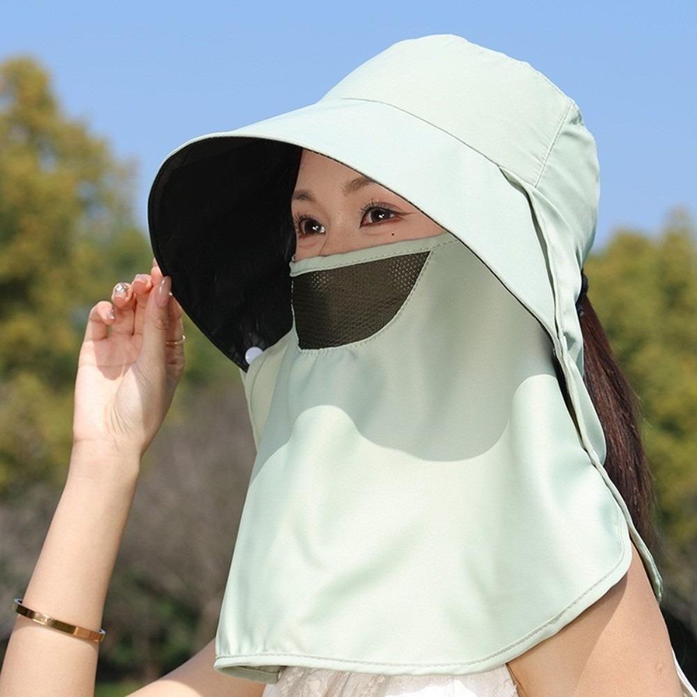 New Anti-UV Fisherman Hat Wide Brim Adjustable Bucket Hat 50+UPF Protection with Face Mask Neck Shawl Safari Cap Women