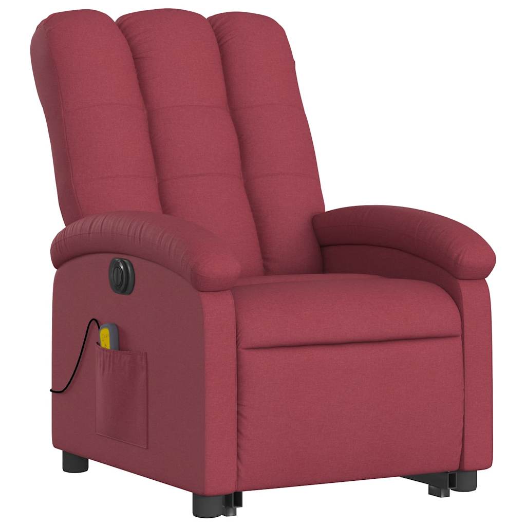 Electric Massage Recliner with Rising Function Burgundy Fabric
