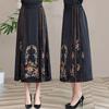 Chinese Style Embroidered Ma Mian Skirt, Elastic Waist, Knee-Length, for Middle-Aged and Elderly Women