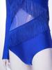 Damen Latein Tanz Jumpsuit Strasssteine Langarm Reißverschluss Hinten Fransen Leotard