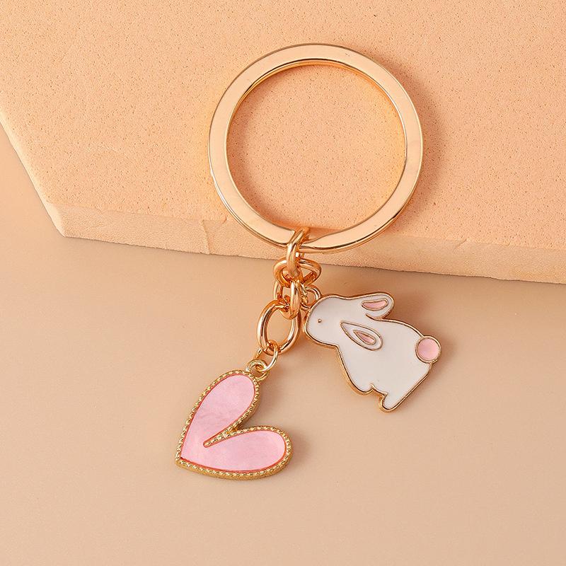 Cute Enamel Bunny Rabbit Keychain Love Heart Key Ring Pendants For Women Girls Handbag Decor Diy Jewelry Accessories