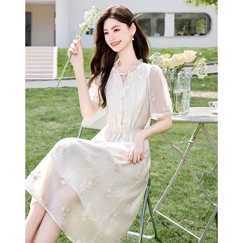 Tencel V-Neck Embroidered A-Line Dress XL