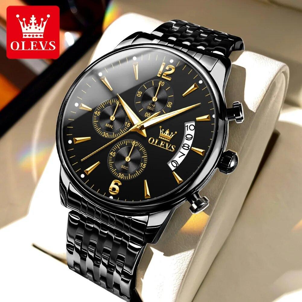 OLEVS Men's Watches Waterproof Luminous Sport Watch Chronograph Multifunction Business Fashion Gold Men's Quartz Watch