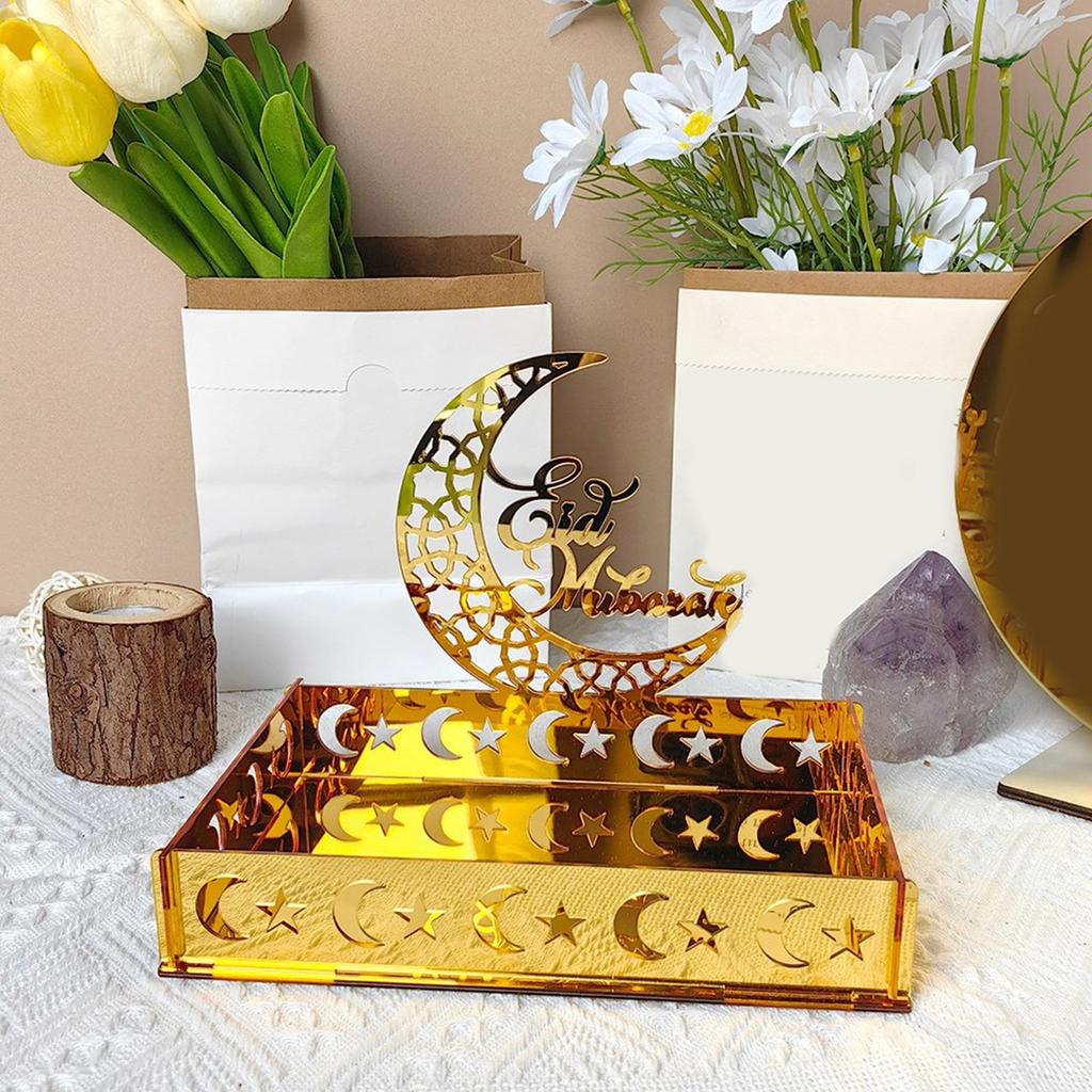Acrylic Ramadan Food Tray Eid Dessert Fruit Plate Ramadan Decoration Islamic Muslim Festival Decor Gold Color Jewelry