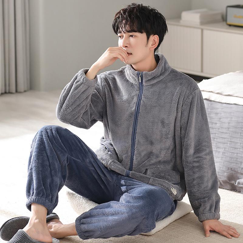 Pajamas Men's Winter Coral Fleece Thickened Fleece Men's Autumn and Winter Flannel Men's Large Size Casual Winter Loungewear