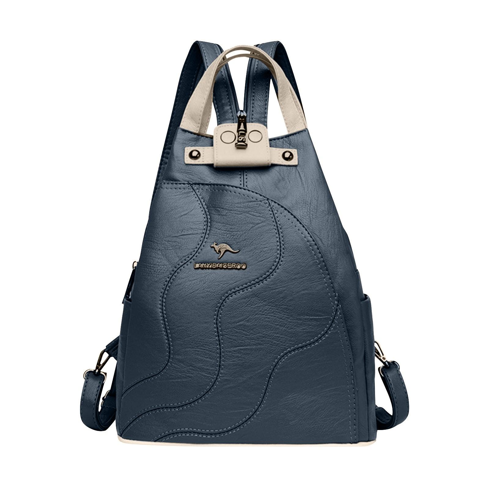 

Мягкий кожаный рюкзак, летний новый узор личи, большая вместимость, искусственная кожа, модный тренд, женский рюкзак, женский рюкзак One Size синий