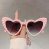 KAMMPT Fashion Heart Design Shades White Pearl Candy Color Decor Sunglasses Stylish Brand Pink Beach Sun Eyeglasses for Women's