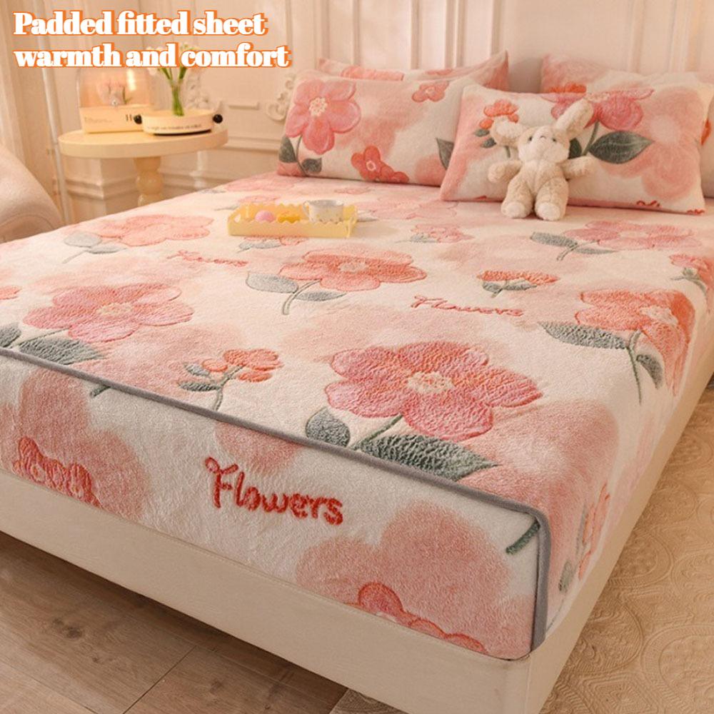 1 Pc Warm Coral Velvet Fitted Sheet Elastic Mattress Cover Fluffy Coral Fleece Bed Sheet Winter Warm and Cosy Plush Fitted Sheet