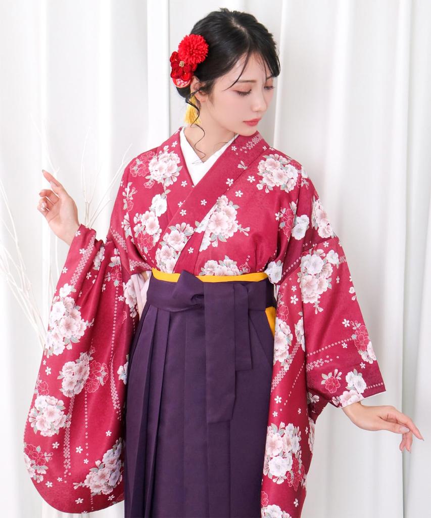 Hakama Two Shaku Sleeve Plain Graduation 4 Piece Set Hakama Lower Gorgeous E F Katakoi No Sakura Hakama [KYOETSU] Set, Kimono, Hakama, Ceremony,