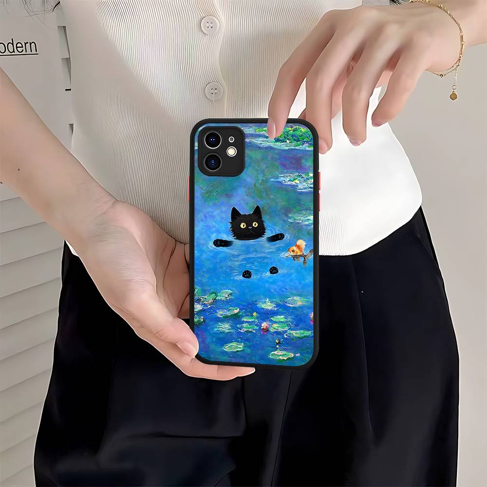 Funny Cats Van Gogh Phone Case For IPhone 16 15 14 Plus 15 13 12 11 Pro Max X XS MAX Matte Cover
