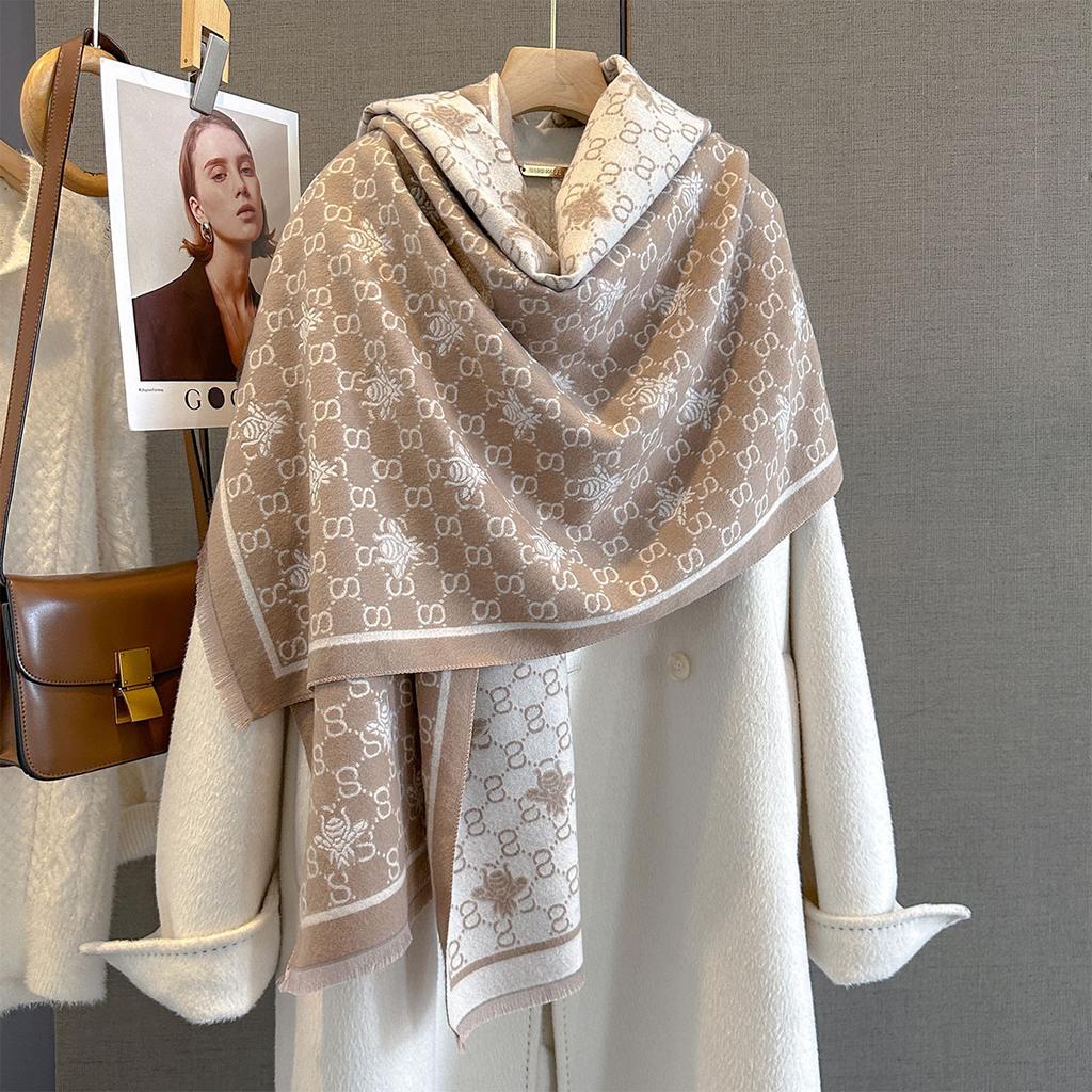 Autumn New Temperament Imitation Cashmere Bee Jacquard Scarf Women's Thickened Warm Long Trendy Scarf