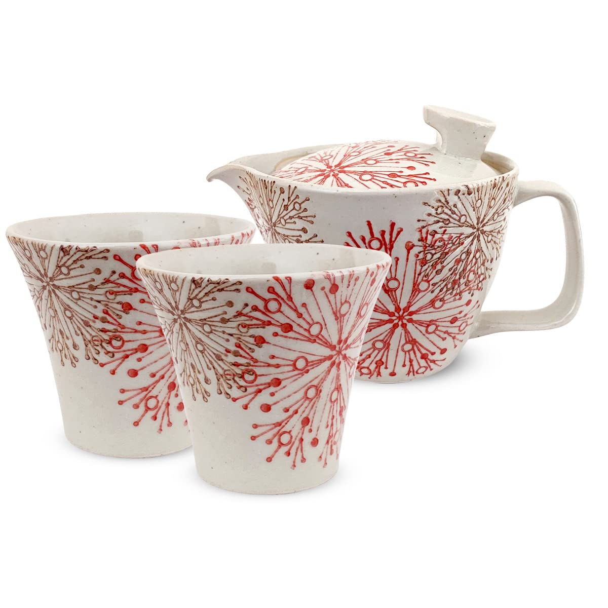 

Kunzan Kiln Teapot Hasami Made in Japan and Pair of Stylish Tea 240cc and for 1 to 2 Includes Tea Flower Center Red J-kitchens Set, Ware, (Teapot