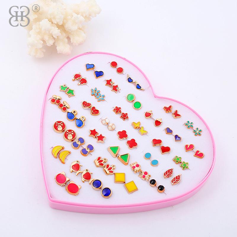 Korean Style 36-Pair Boxed Plastic Stud Earrings Set - Simple Internet Celebrity Birthday Gift