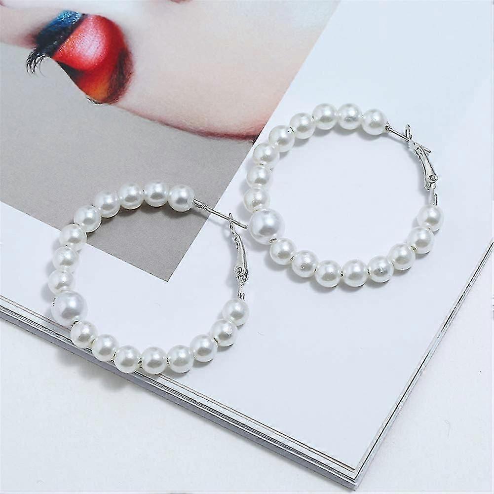 Large Hoop Dangle Earring Black White Pearl Earring With Stainless Steel Pin Big Circle Loop Earrings For Women Girls Jewelry M3:style03 -