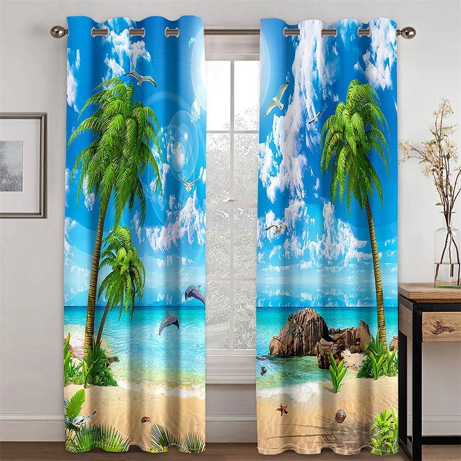 Summer Sea Beach Printed Curtains for Living Room Bedroom Coastal Landscape Home Decor