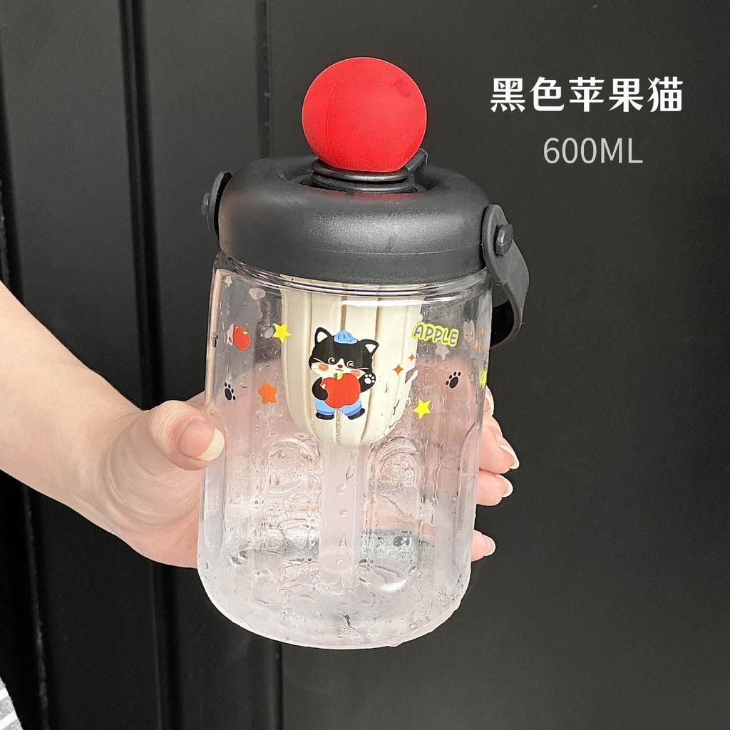 Water bottle summer cute portable float straw cup with tea warehouse drop-resistant wear-resistant plastic cup men and women portable cup wholesale