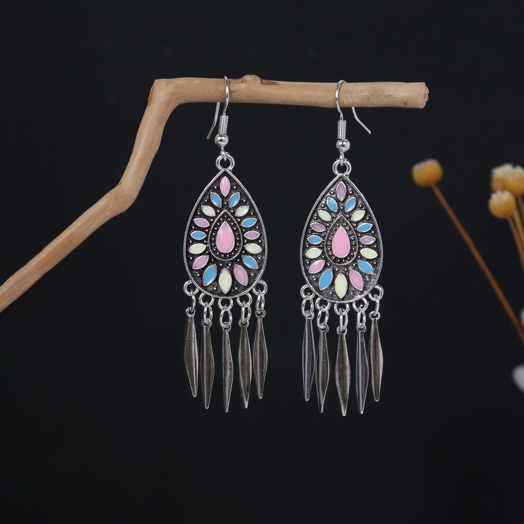 Bohemian Ethnic Style Oval Earrings, Retro Tourist Attractions Ethnic Minority Fringed Beaded Earrings