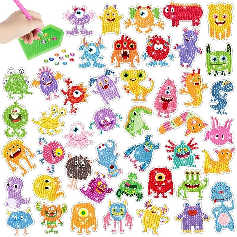 15Pcs/Set Diy Handmade Artificial Diamond Painting Stickers, Free To Stick Cartoon Alien Stickers