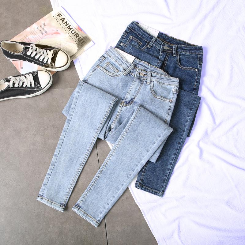 High-Waisted Plus-Size Slim Fit Light Denim Women's Pencil Pants - 2021 Spring/Autumn Collection