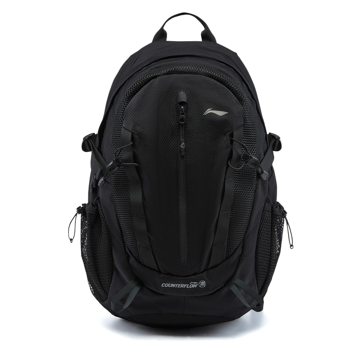Li Ning CF 22L Reflective Brand Logo Splicing Design Nylon Backpack Unisex Backpack Black ABDV333-2 Black