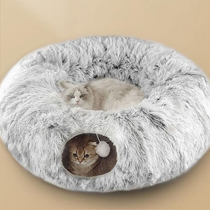 Cat Tunnel Bed 2-in-1 Plush Warm Kitten Cave Warm Kitten Nest For Pet Parents Animal Lovers Cold Weather Indoor Home Office