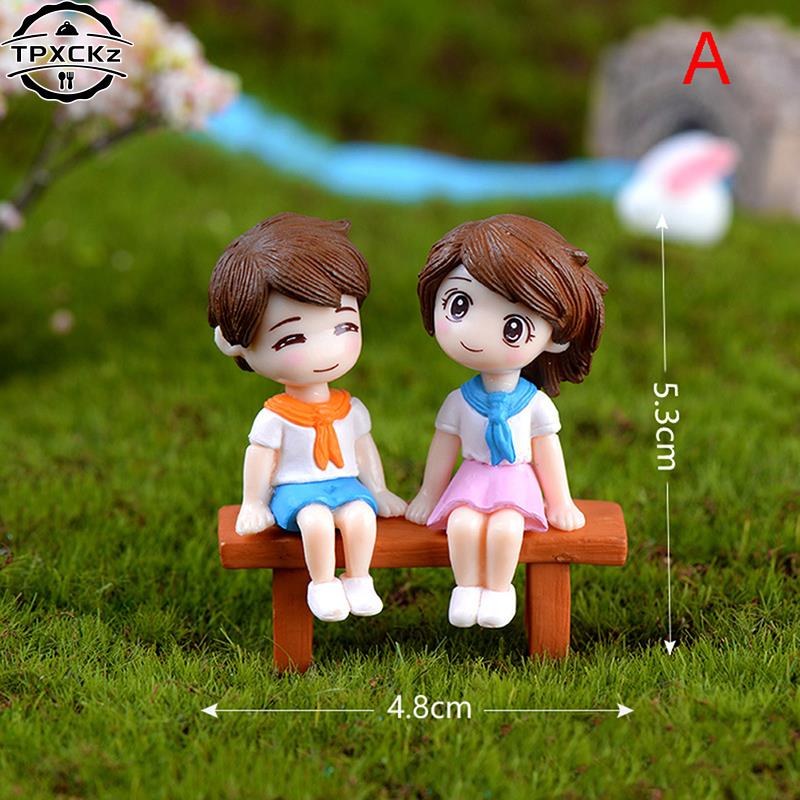 2pcs/set DIY Micro Landscape Decor Terrarium Action Figures Mini Stool Lovers Couple Animals House Tree Fairy Garden Miniatures