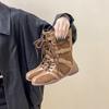 Ugly Cute Retro Style Lace-up Martin Boots Women's Autumn and Winter Niche Korean Version Design Sense Color Matching Lace-up Outer Wear Fashion B